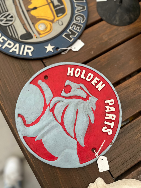 Vintage Style Holden Parts Cast Iron Sign - Retro Red Lion Garage Plaque - 20cm
