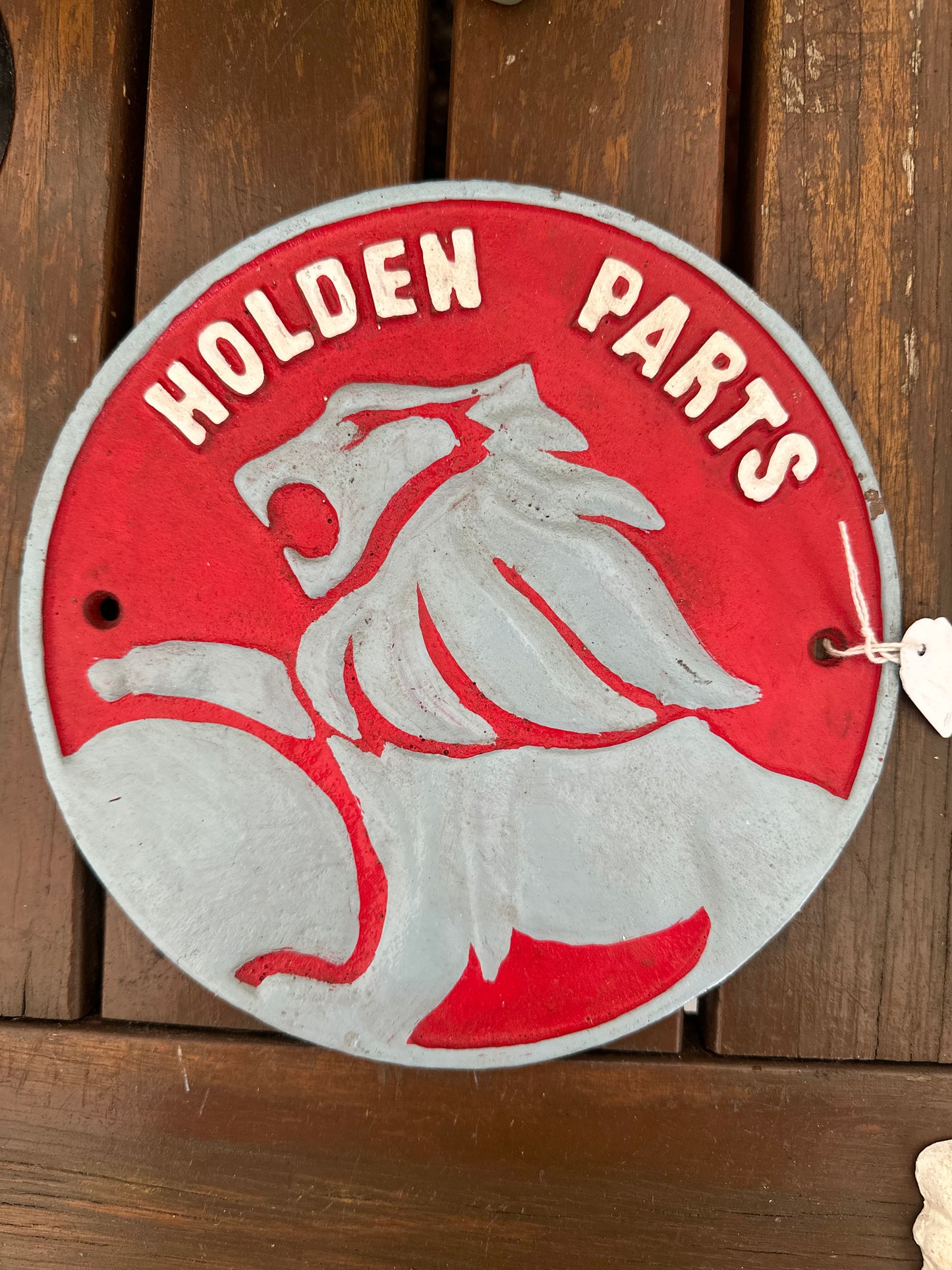 Vintage Style Holden Parts Cast Iron Sign - Retro Red Lion Garage Plaque - 20cm