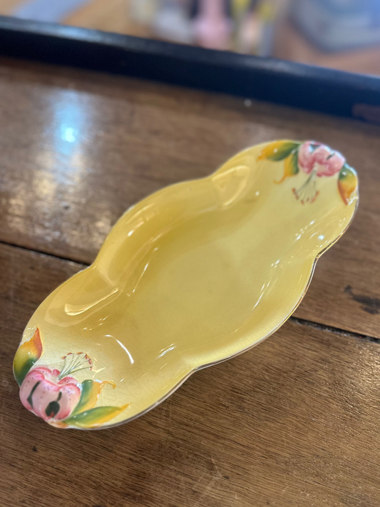 Vintage Royal Winton Grimwades Tiger Lily Yellow Relish Dish | Hand-Painted Art Deco English China