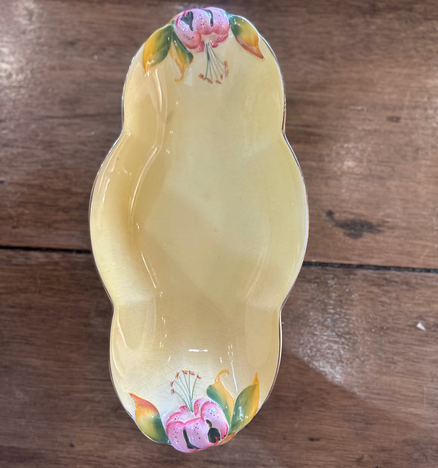 Vintage Royal Winton Grimwades Tiger Lily Yellow Relish Dish | Hand-Painted Art Deco English China