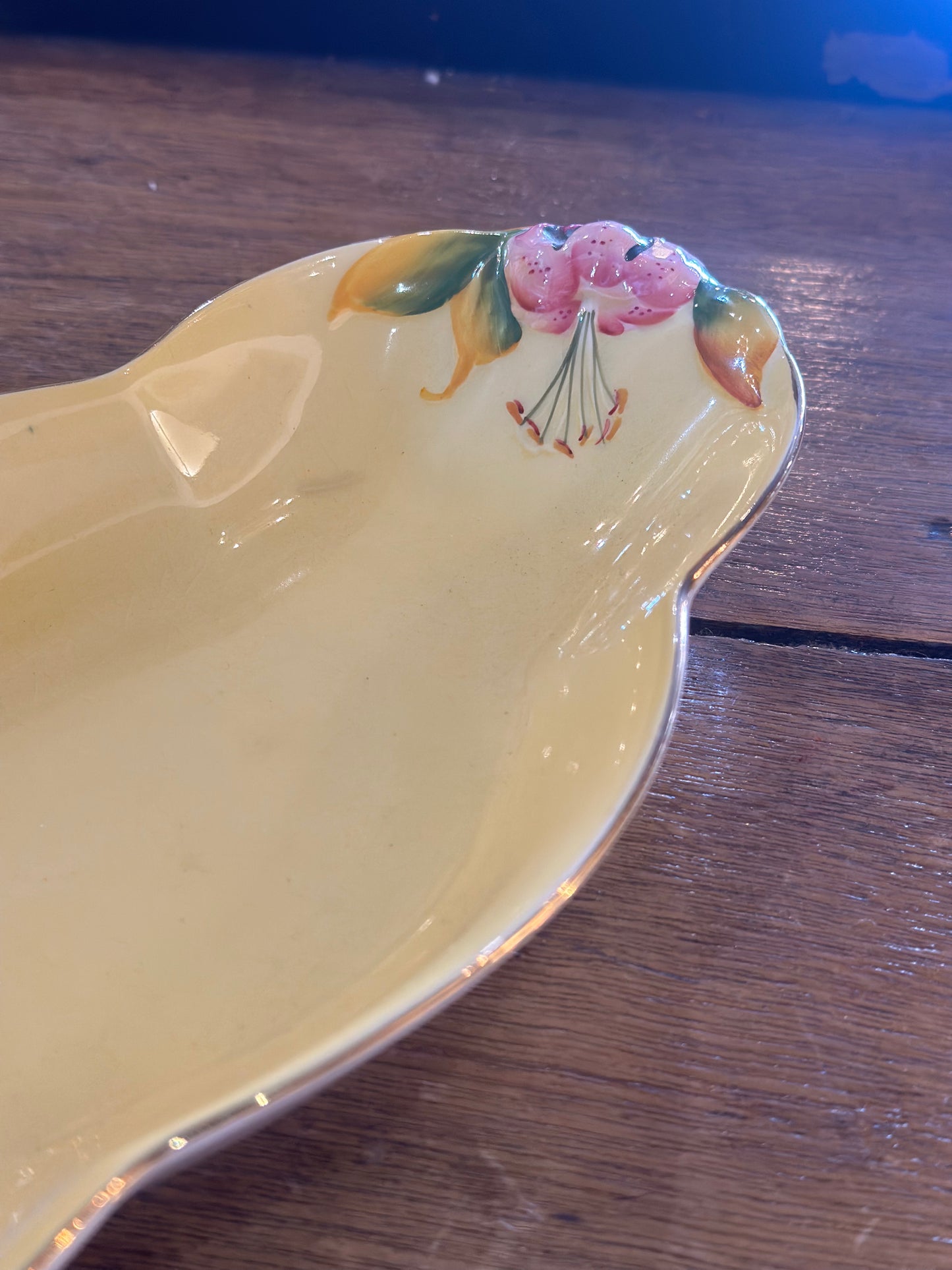 Vintage Royal Winton Grimwades Tiger Lily Yellow Relish Dish | Hand-Painted Art Deco English China