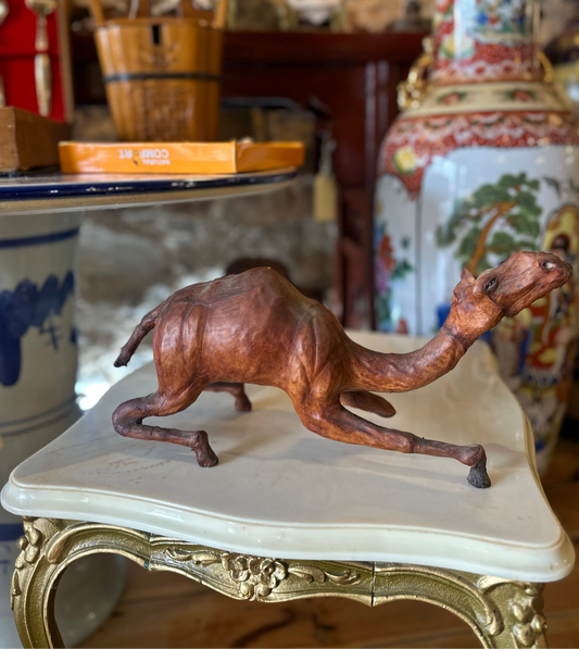 Vintage Leather Camel Figurine - Handcrafted Mid Century Decor