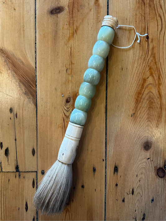 Vintage Chinese Jade Bead & Carved Bone Calligraphy Brush | Large Chinoiserie Decor