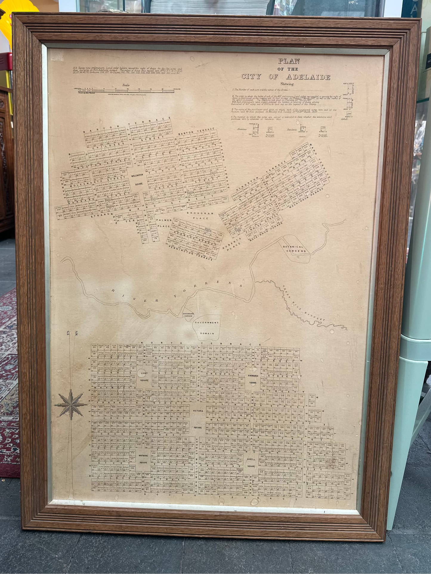 Vintage Framed Plan of the City of Adelaide 1837 - Colonel William Light Reproduction Map