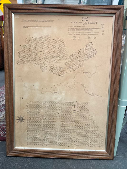 Vintage Framed Plan of the City of Adelaide 1837 - Colonel William Light Reproduction Map