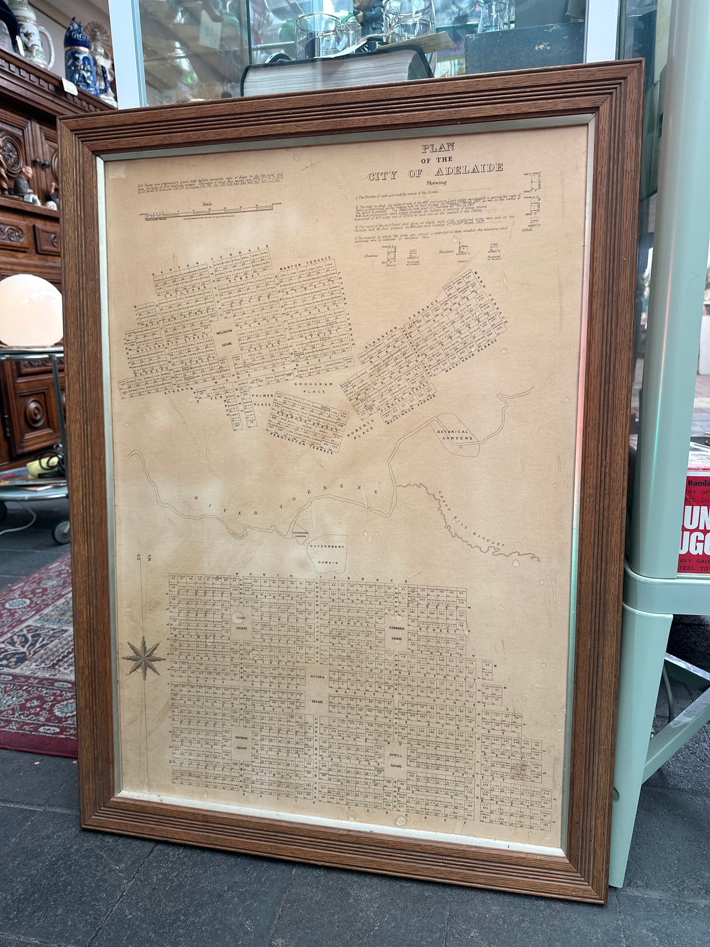 Vintage Framed Plan of the City of Adelaide 1837 - Colonel William Light Reproduction Map