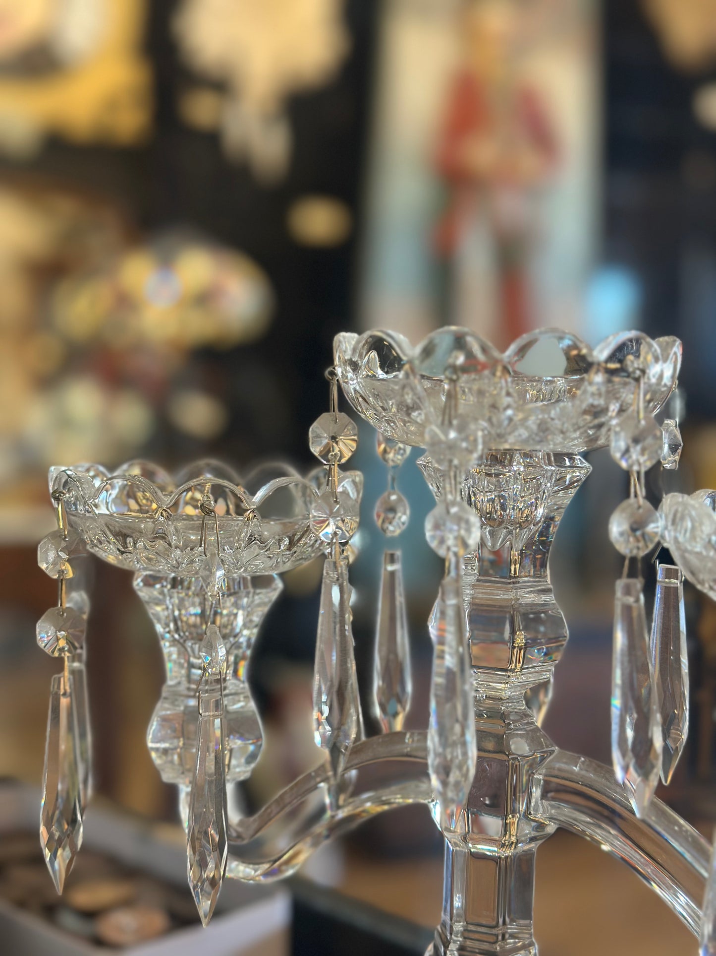 Vintage Bohemia Crystal 3-Arm Candelabra with Prism Drops | 24% Lead Crystal Czech Republic