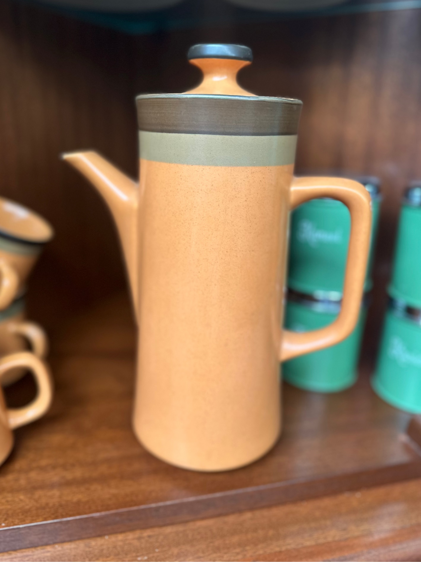 Vintage Arrow Stone by Showa Japan Stoneware Coffee Pot - Mid-Century Modern Teapot - Harvest Gold & Earth Tones