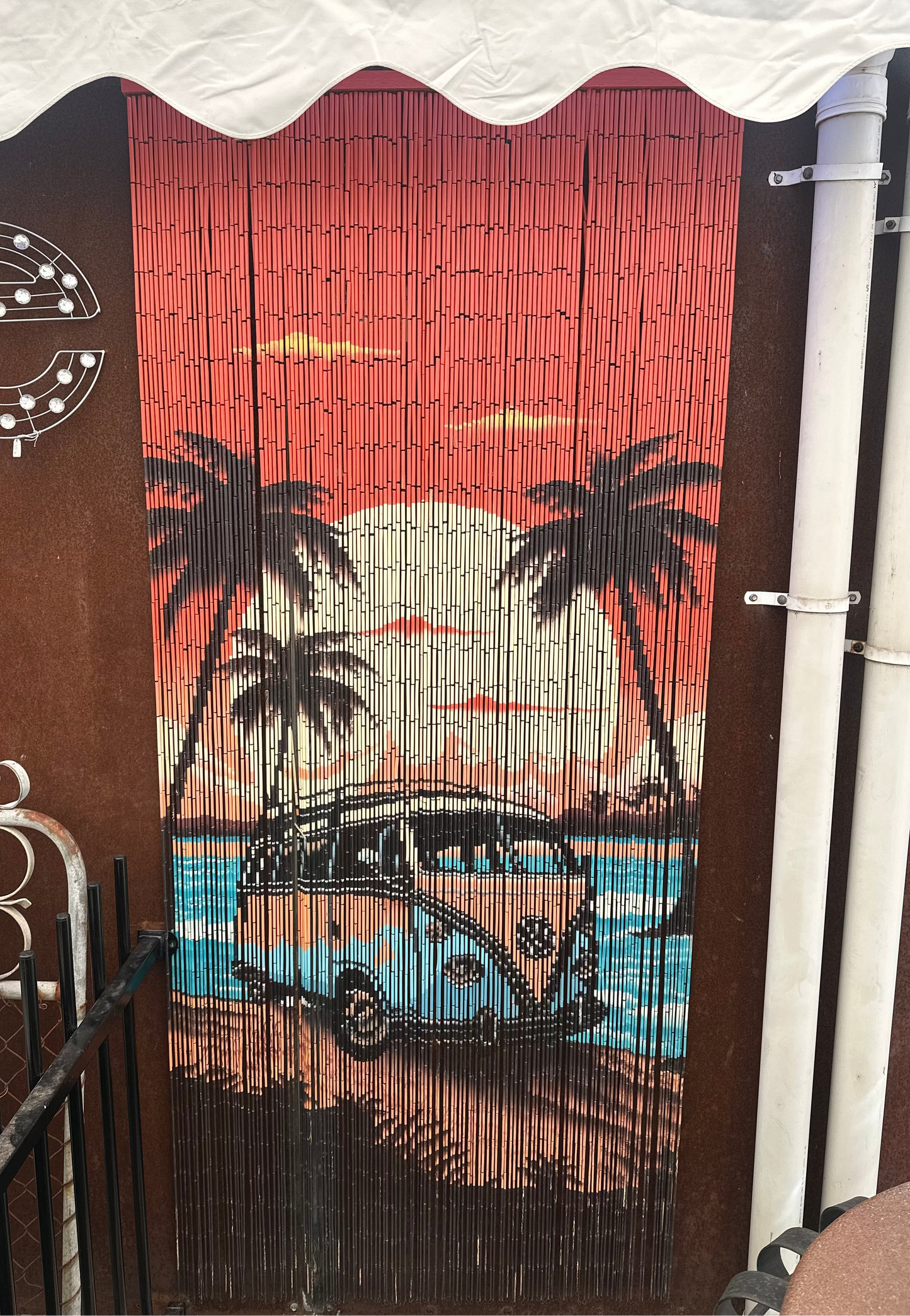 Retro VW Kombi Bamboo Beaded Door Curtain – Beach Sunset Boho Wall Hanging Room Divider