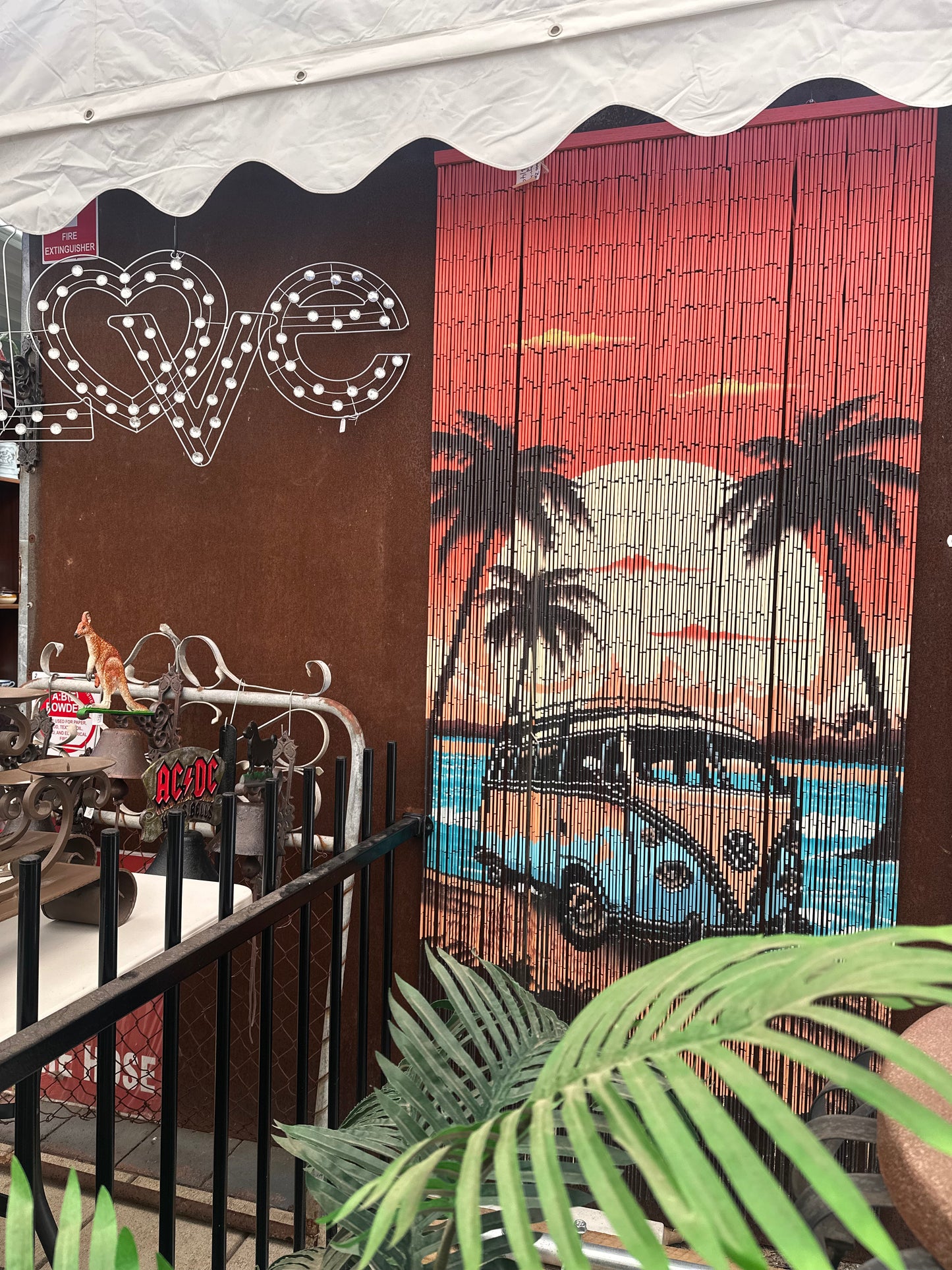 Retro VW Kombi Bamboo Beaded Door Curtain – Beach Sunset Boho Wall Hanging Room Divider