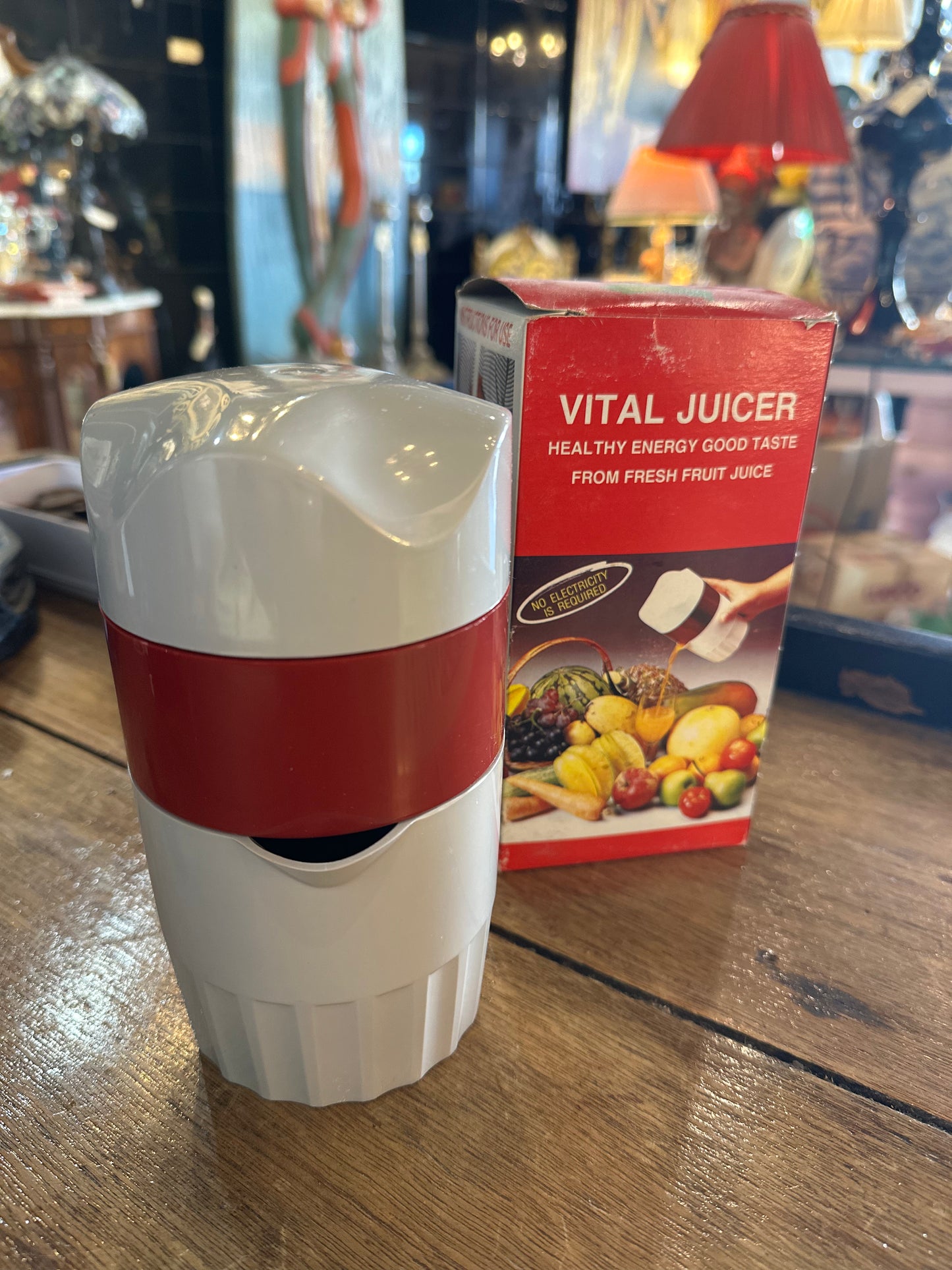 Vintage Vital Juicer Manual Citrus Press | Retro Red & White Kitchen Gadget with Original Box