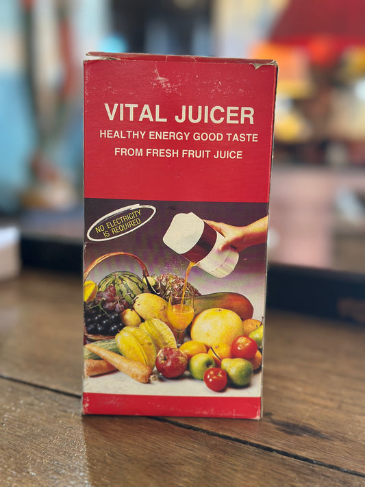 Vintage Vital Juicer Manual Citrus Press | Retro Red & White Kitchen Gadget with Original Box