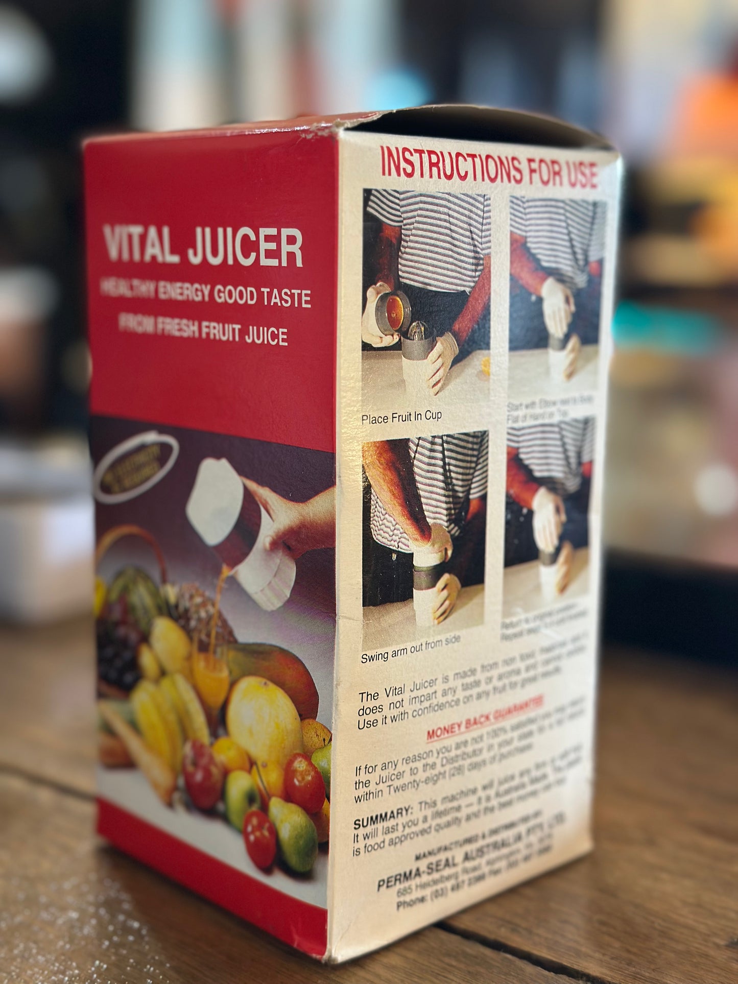Vintage Vital Juicer Manual Citrus Press | Retro Red & White Kitchen Gadget with Original Box