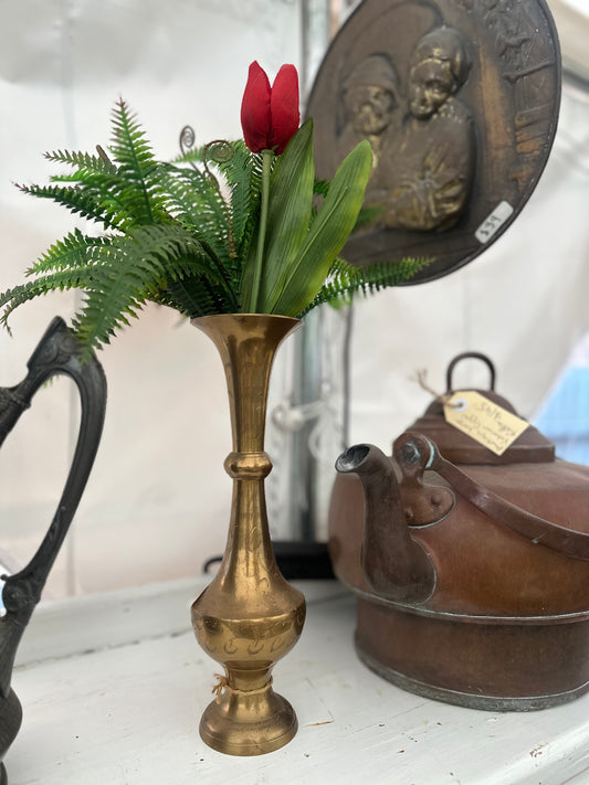 Vintage Etched Copper Bud Vase