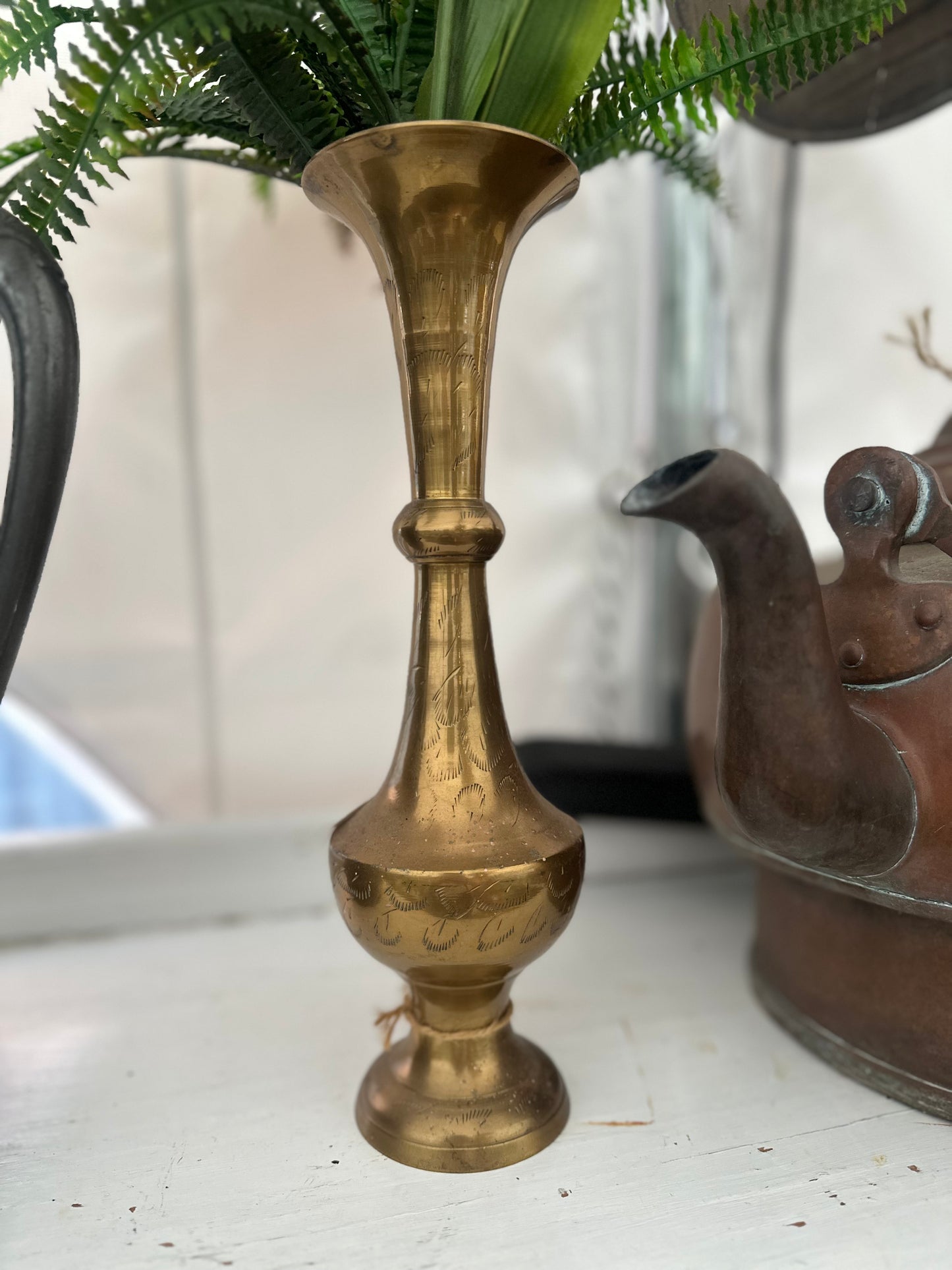 Vintage Etched Copper Bud Vase