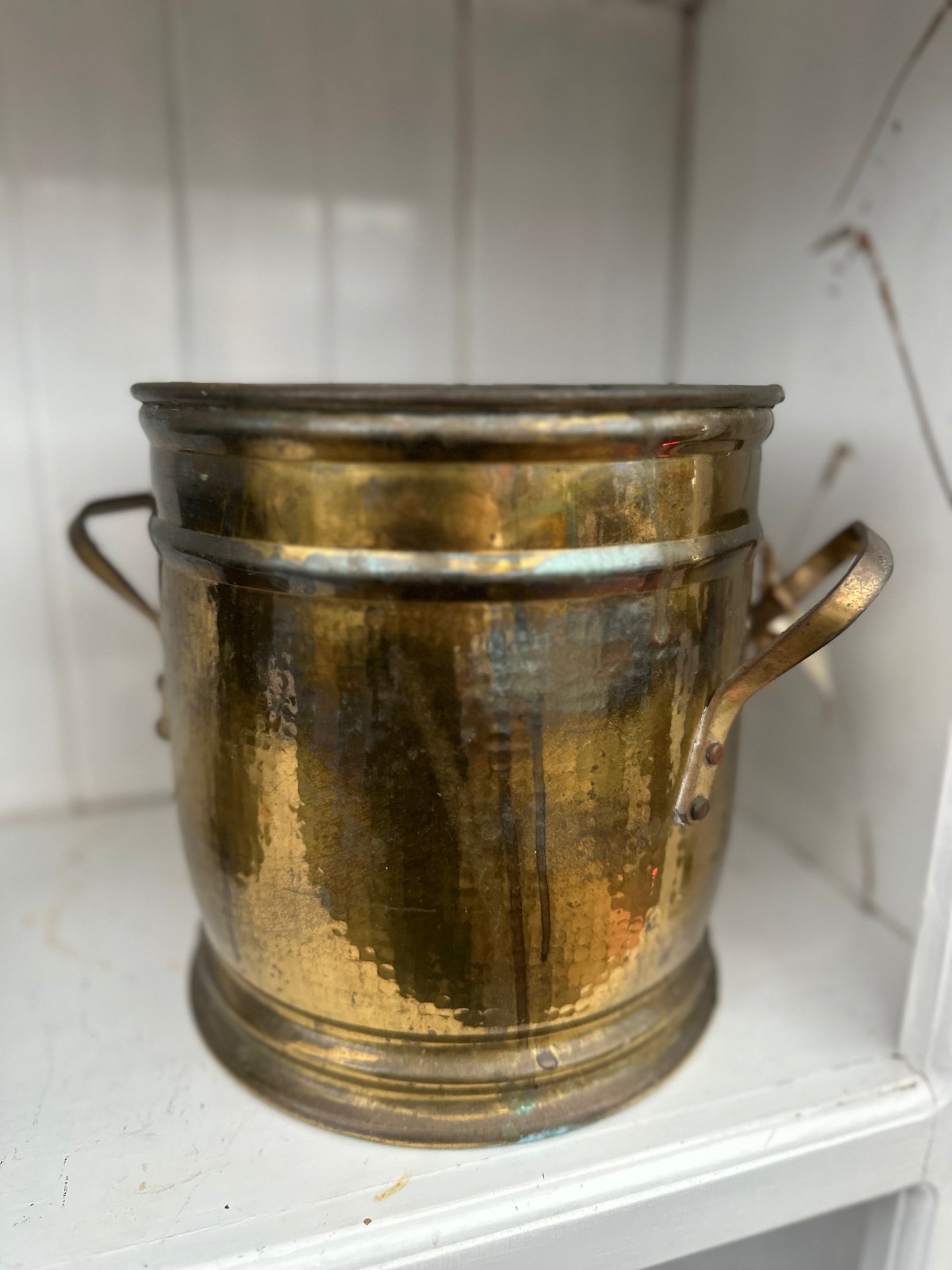 Vintage Hammered Brass Champagne Bucket - Antique Style Wine Cooler with Handles