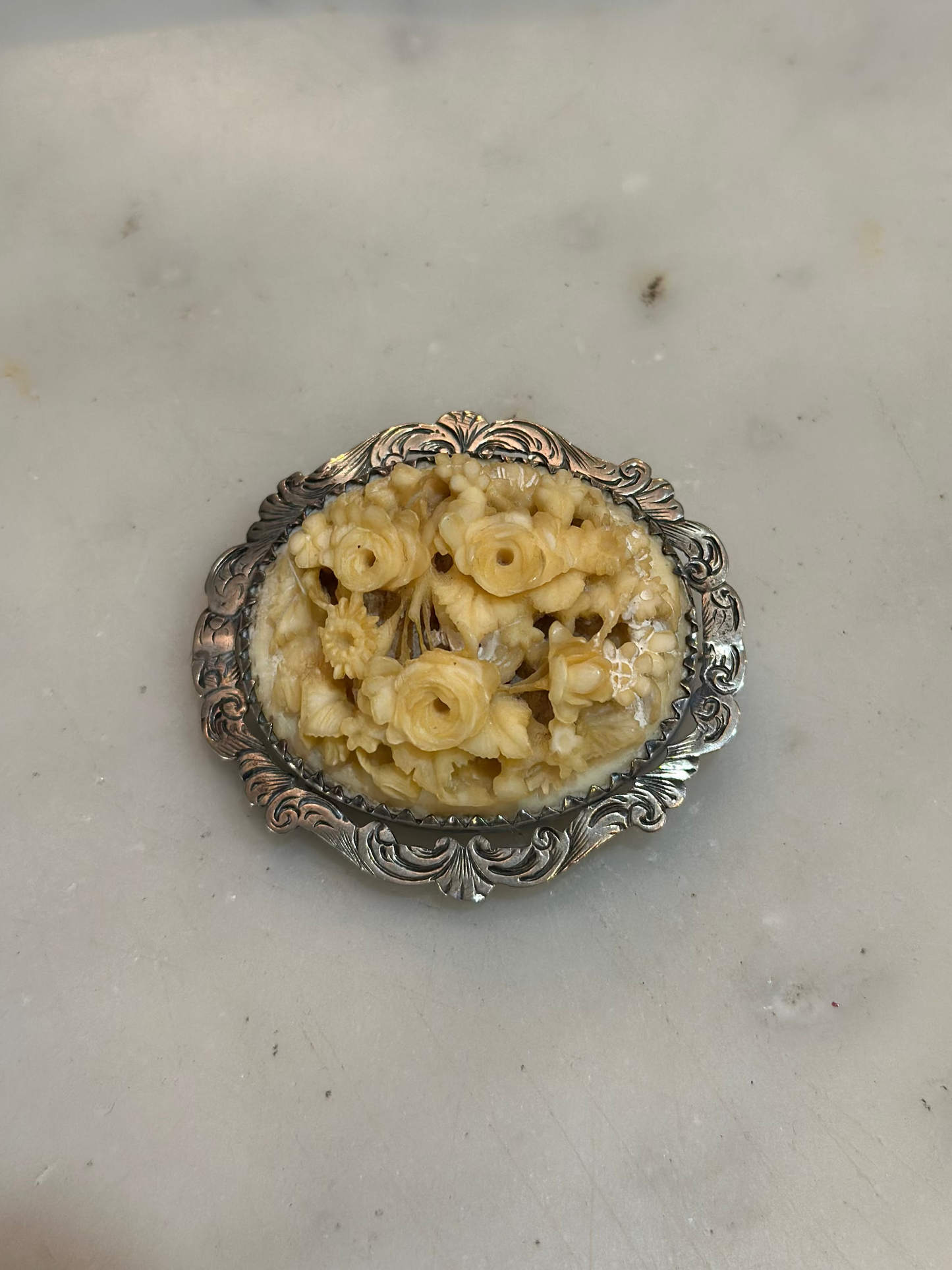 Intricate Hand-Carved Floral Statement Brooch | High-Relief 3D Rose Bouquet in Ornate Silver Frame | Artisan Vintage Jewelry