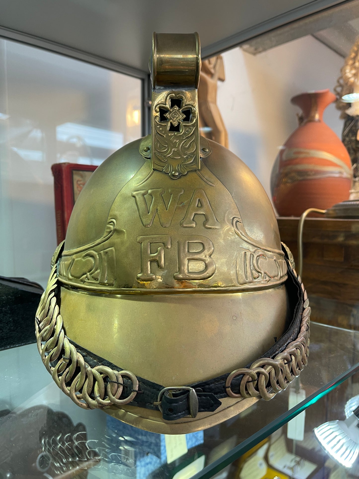 Repro Antique "WAFB" Brass Fire Brigade Helmet