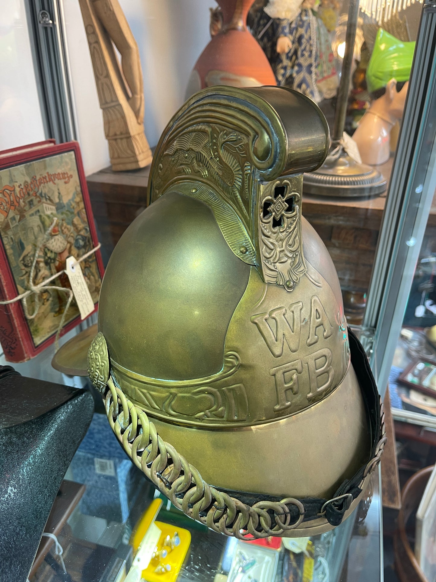 Repro Antique "WAFB" Brass Fire Brigade Helmet