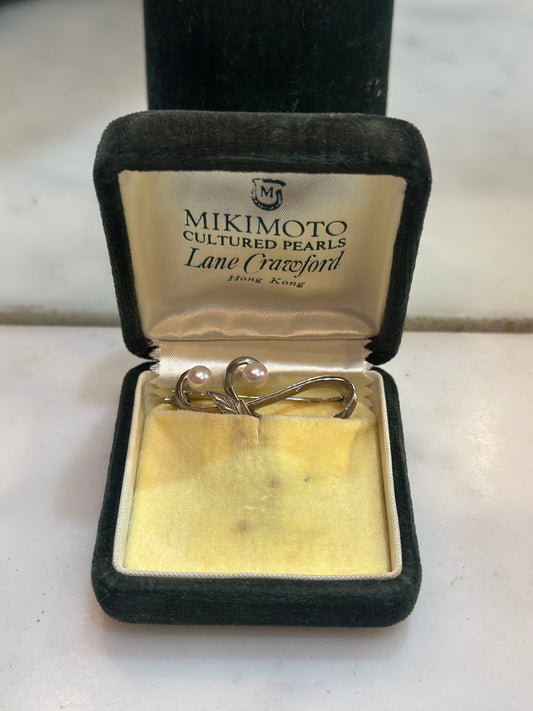 Vintage Mikimoto Sterling Silver Akoya Pearl Brooch | Lane Crawford Hong Kong Boxed