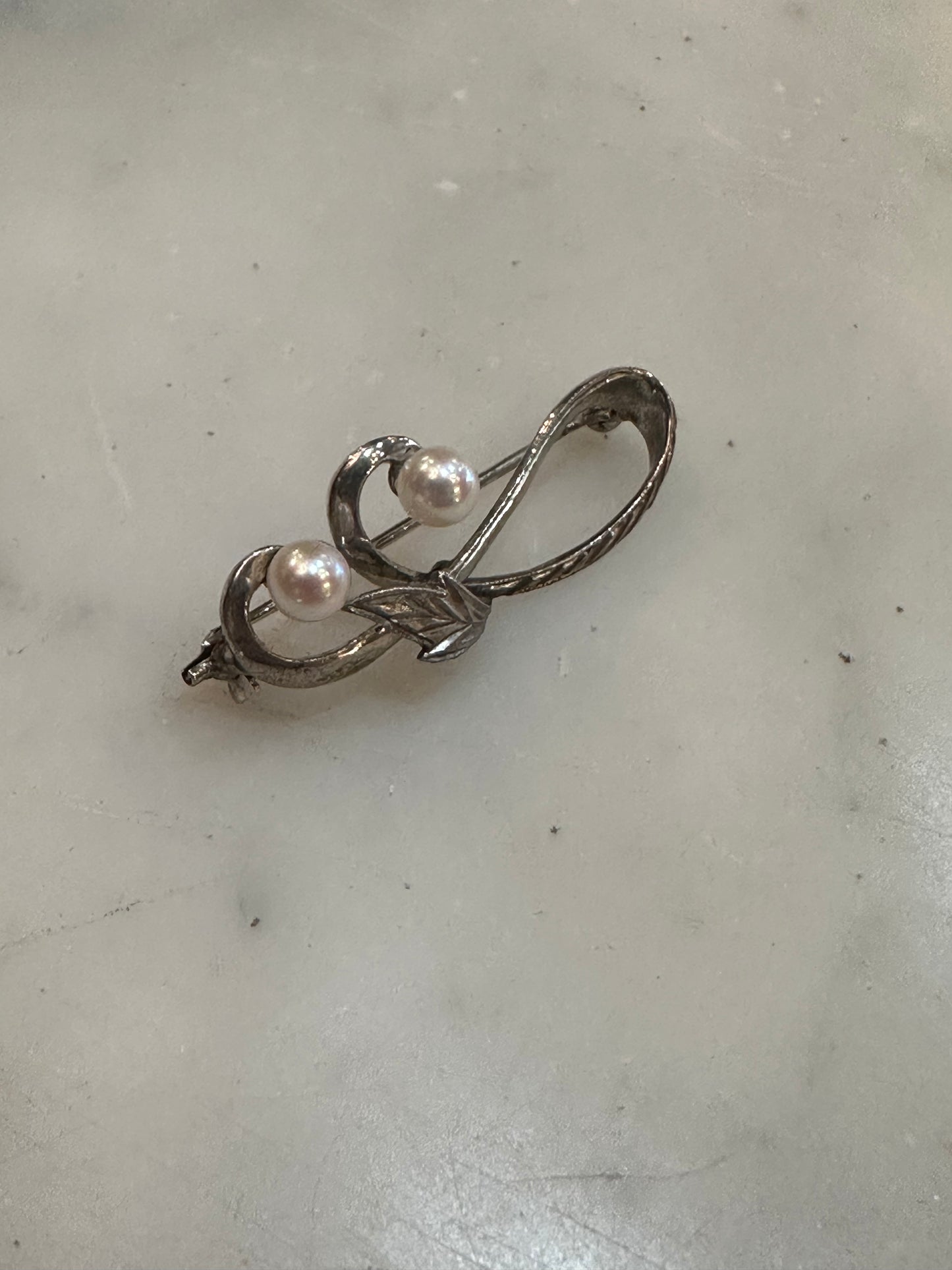 Vintage Mikimoto Sterling Silver Akoya Pearl Brooch | Lane Crawford Hong Kong Boxed