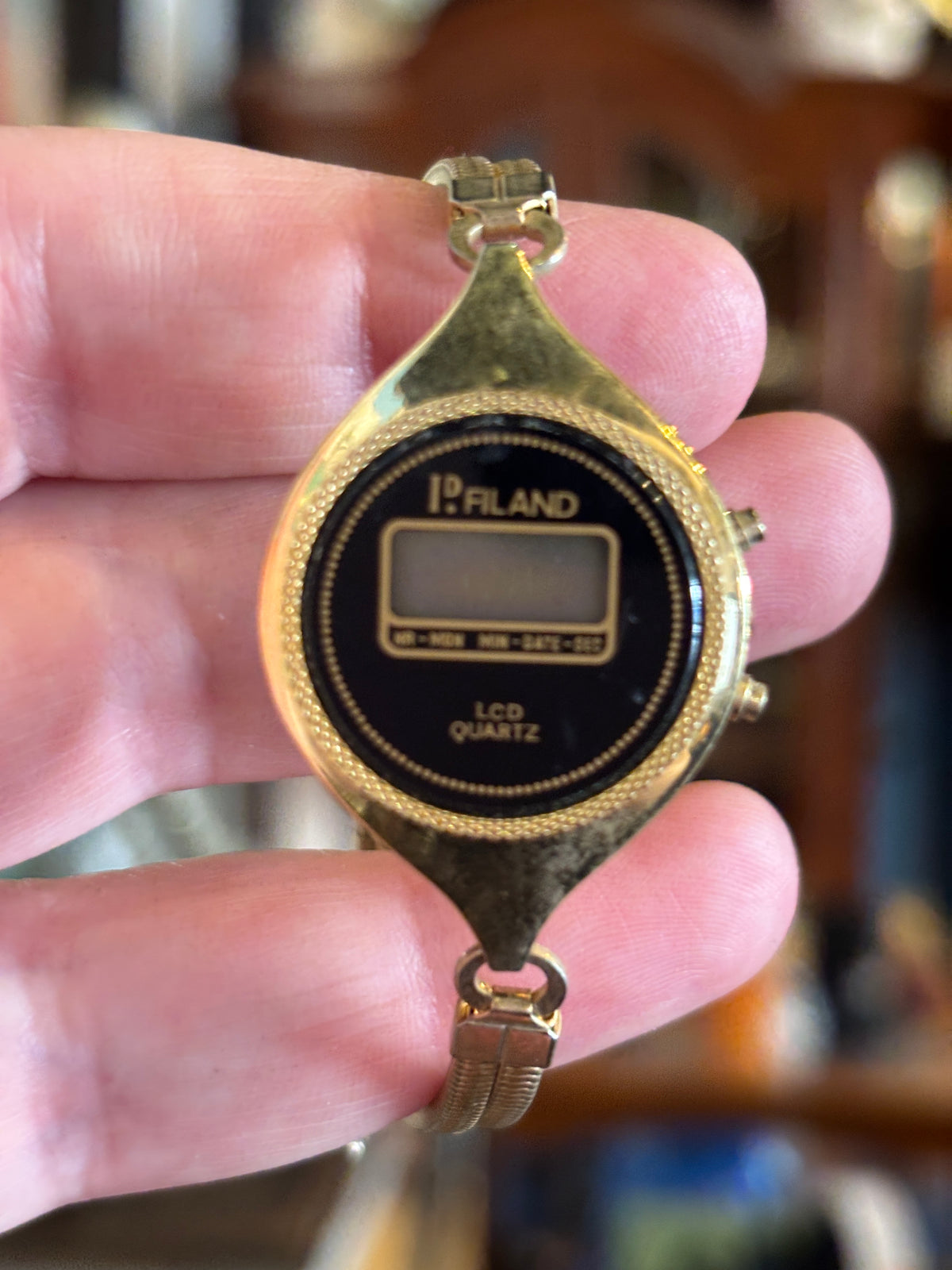Vintage Filand LCD Quartz Digital Ladies Bracelet Watch, c. 1978–1983, Made in Hong Kong